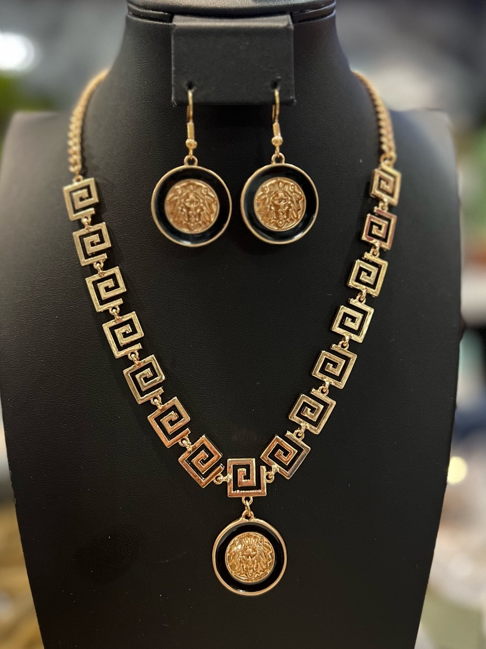 Gold-Tone Coin Medallion Necklace & Earrings Set